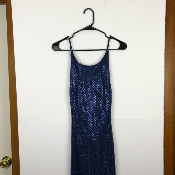 Vintage Blue Sequin Maxi Dress Sz 3 - Picture 3 of 11